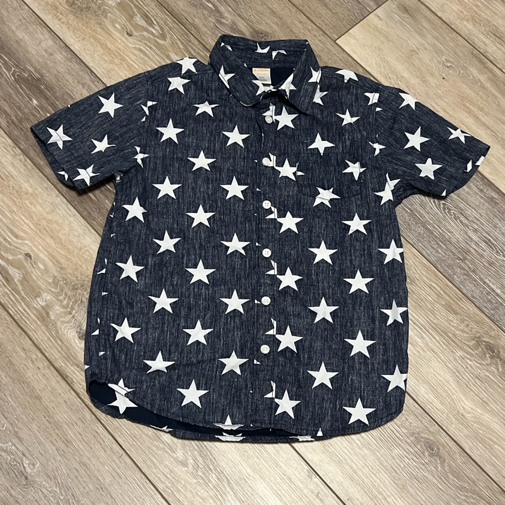 Gymboree Navy Star Print Button Down Shirt Size M ( 7-8 years old)